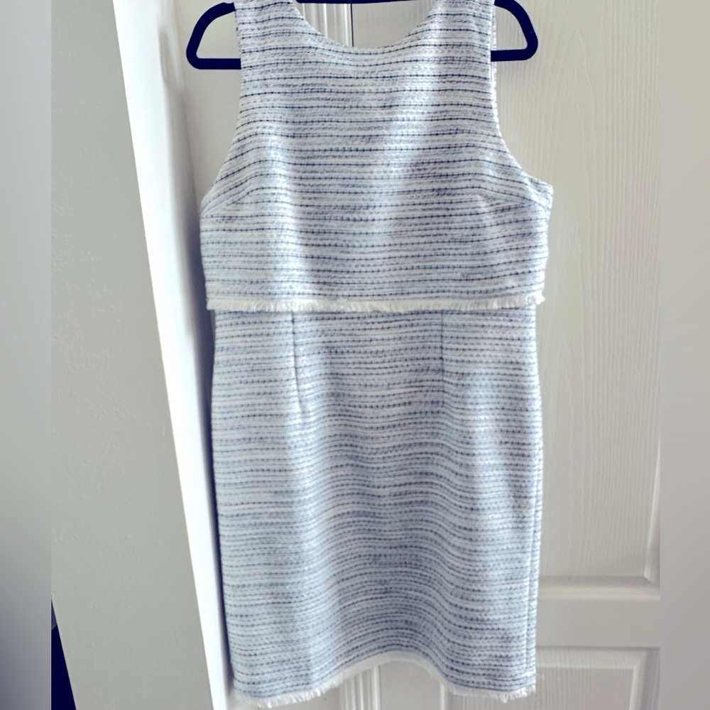 Tweed 💙 Ann Taylor Blue and white business dress Chanel vibes 14 Large XL